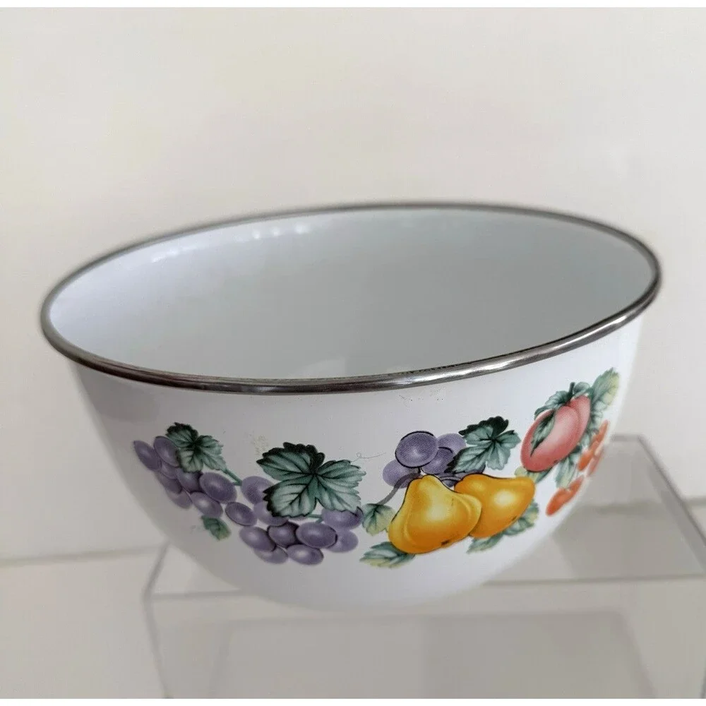 Vtg Metal Nesting Enamel Ware REPLACEMENT Mixing Bowl Pears Peaches Grapes 7.5